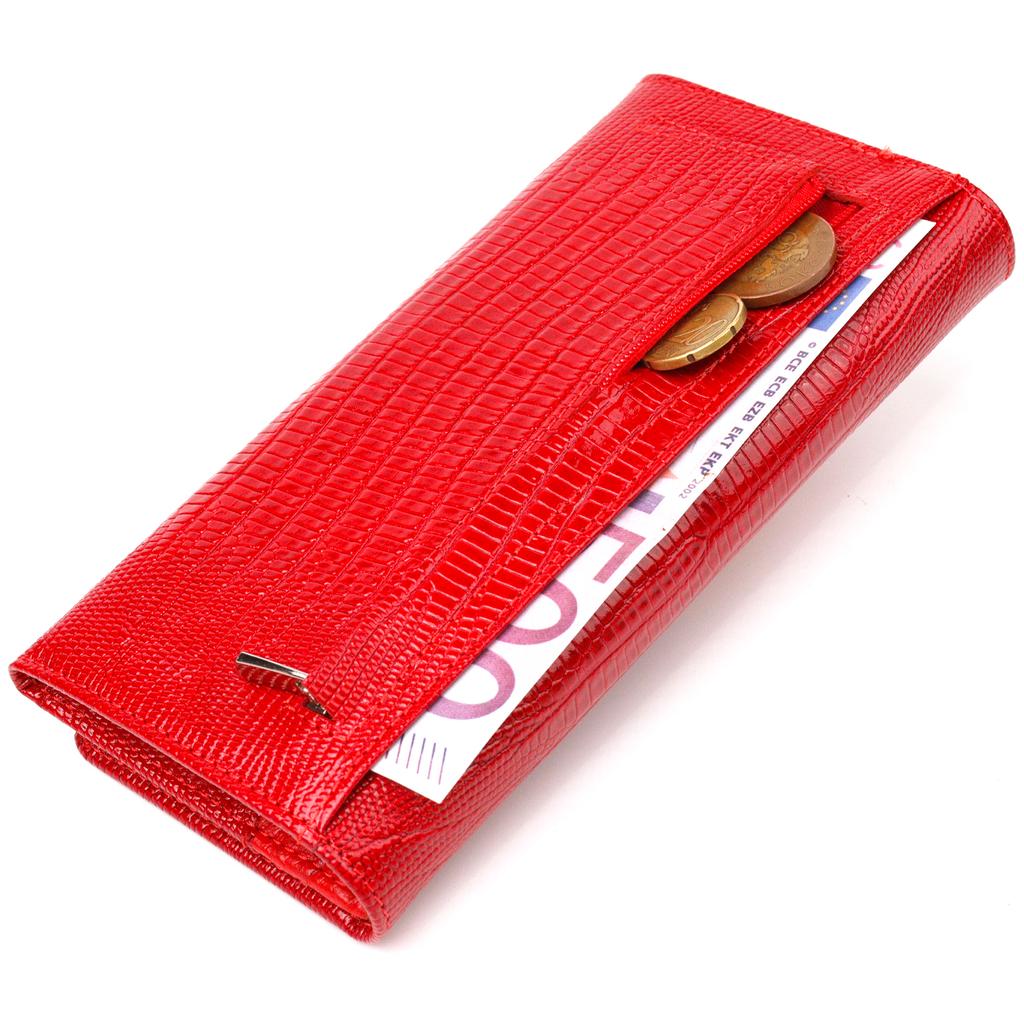 Лакированный женский кошелек из натуральной фактурной кожи CANPELLINI Wallet 21609 Красный