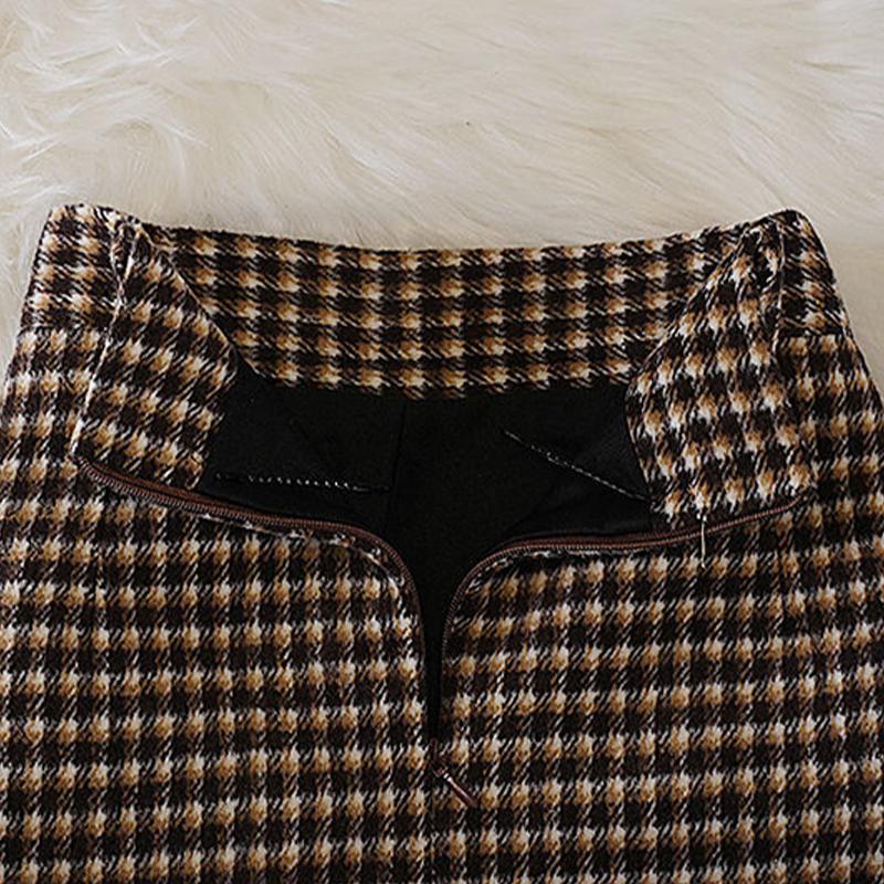 Шерстяная клетчатая юбка, женские юбки средней длины с высокой талией и карманами, разрезом, женские корейские модные одношаговые шикарные юбки Faldas