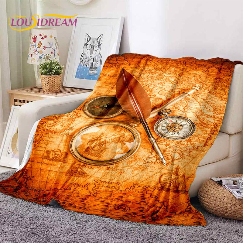 3D Ancient Nautical Chart World Map Compass Soft Flannel Blankets,Throw Blanket Comfortable Blanket for Picnic Beds Sofa Bedroom