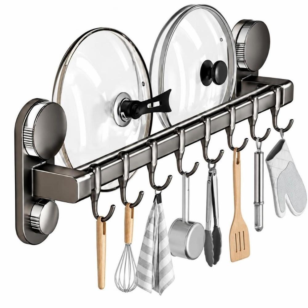 4 Suction Cups Kitchen Hanging Rack No Drill Wall Hooks Organizer Rack Door