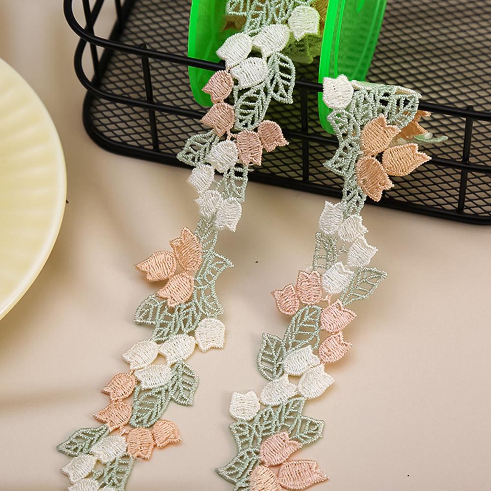 1 Yards Purple Orange Flowers Embroidery Lace Guipure Ribbon Applique Wedding Dress Headveil DIY Sewing Supplies 3.7cm Wide