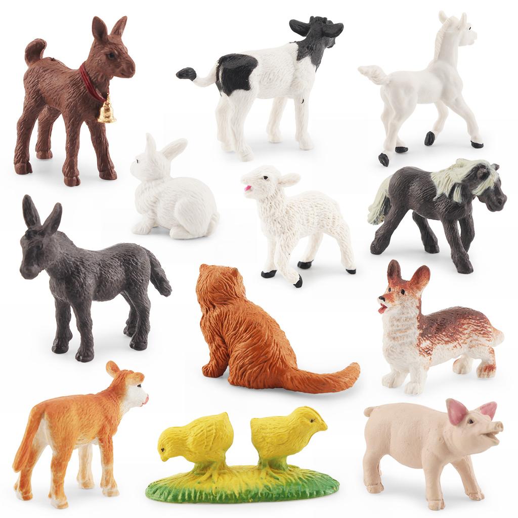 Simulation Farm Poultry Animal Model Cat Dog Pig Goat Donkey Horse Chicken Pasture Cub Scene Ornament Toy
