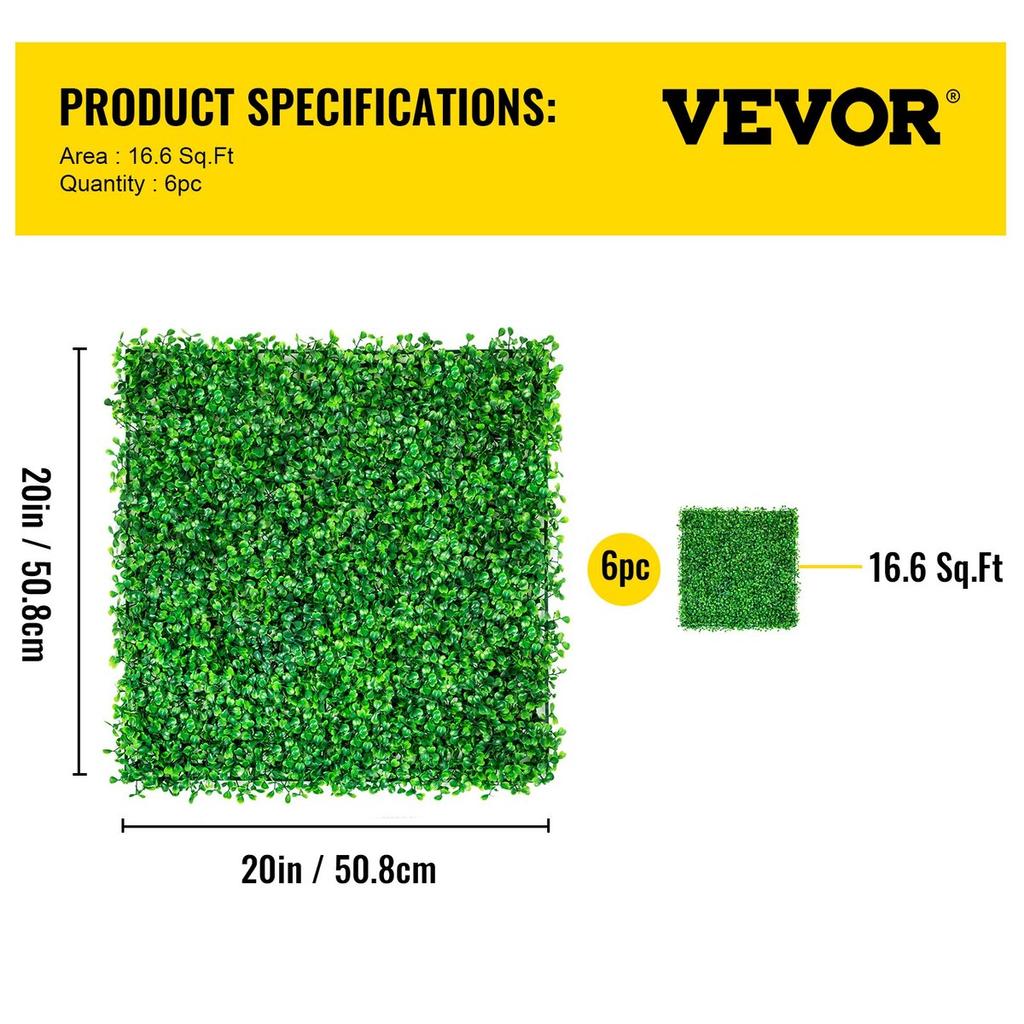 Artificial Boxwood Panel UV 6pcs Boxwood Hedge Wall Panels, Artificial Grass Backdrop Wall 20" X 20" 4 cm Green Grass Wall, Fake Hedge for Decor