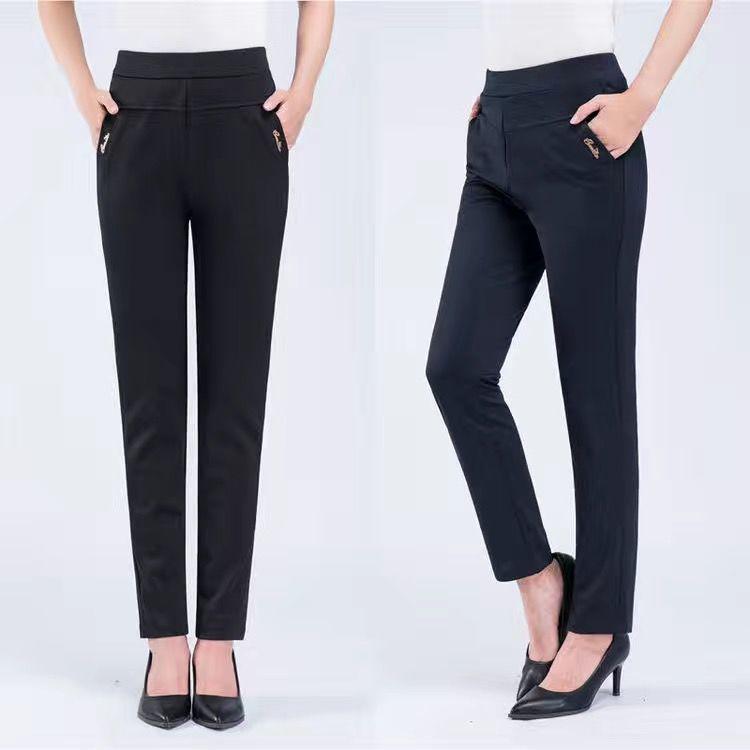 Весенне-осенние брюки прямого кроя с высокой талией и эластичным поясом для женщин среднего и пожилого возраста