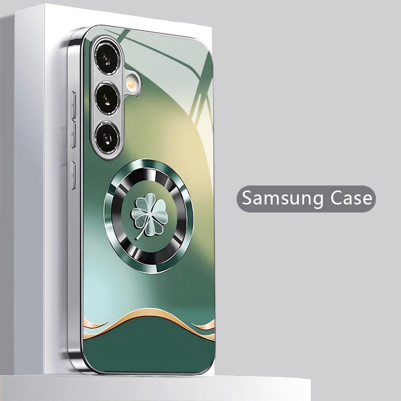 2D чехол для мобильного телефона с узором четырехлистника для Samsung S26 S25 S24 S23 S22 S21 S20 A56 A36 A16 - Стеклянная защитная крышка