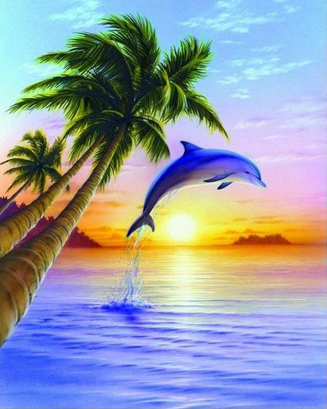 Алмазная картина, полная круглая квадратная дельфины, 5D DIY, Алмазная вышивка, вышивка крестиком, морской пейзаж, стразы, мозаика, настенное искусство