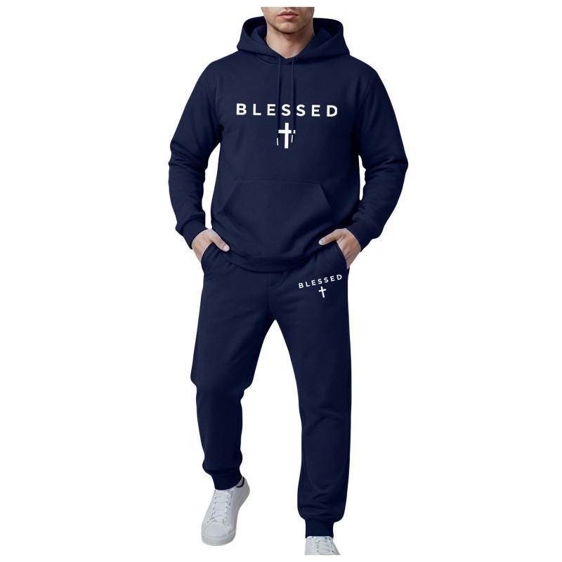Mens Tracksuit Hooded Zip Sweatshirt Set Casual Sportswear 2 Piece Outfit