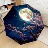 1pc Automatic Umbrella | Moonlit Night Scene with Cherry Blossoms and Birds, 8 Ribs, Iron and Plastic, Foldable, Casual and Fa