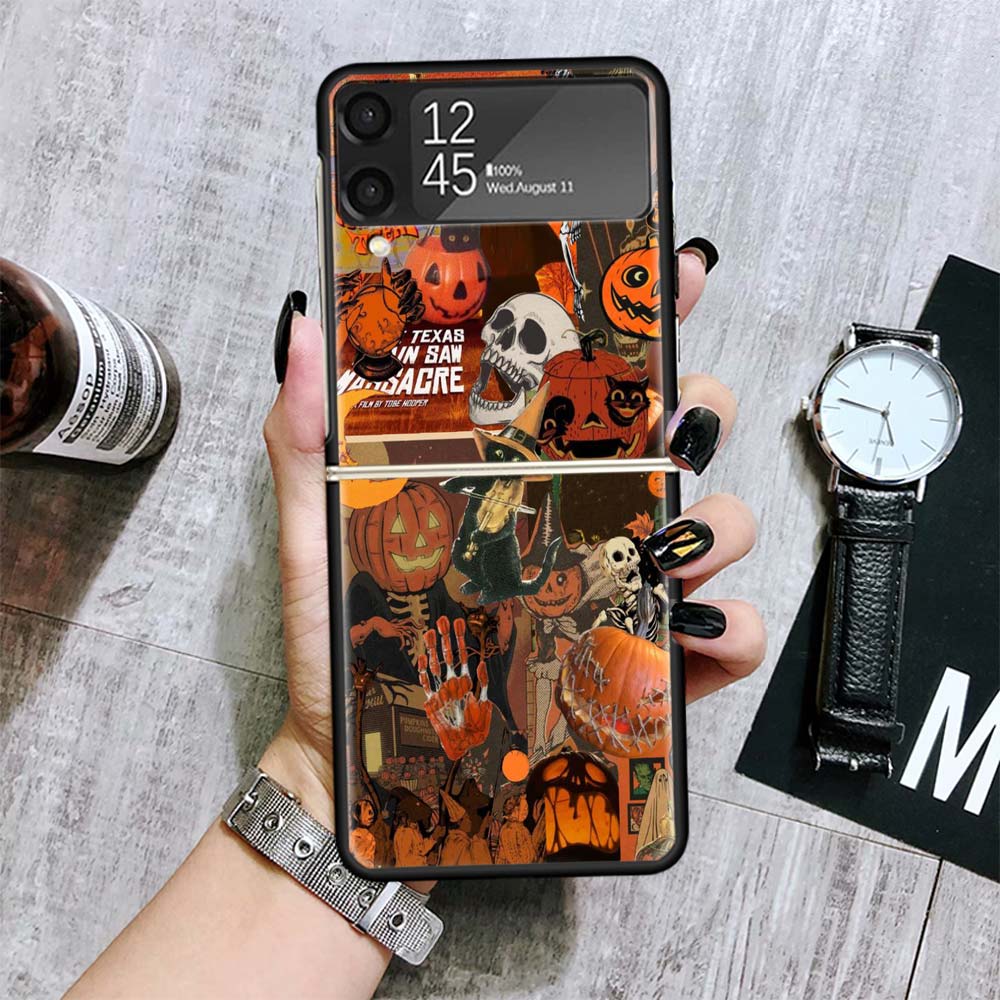 Halloween Fall Art Witch Cat Cases For Samsung Galaxy Z Flip 4 5 6 7 3 Z Flip7 Flip6 Flip4 Flip5 Flip3 5G Hard Shockproof Fundas