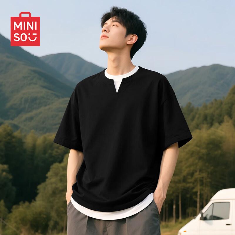 MINISO Мужская хлопковая футболка с эффектом двух изделий
