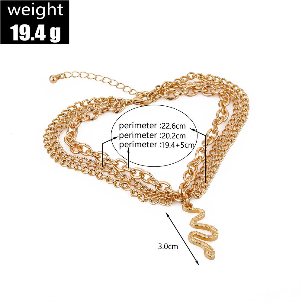 Europe and The United States Cross-border Fashion Jewelry Gold Cross Chain Foot Tassel Snake Pendant Three-tier Anklet Female.