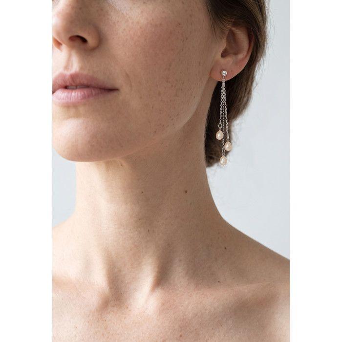 Boucles d'Oreilles Pendantes - Pearls & Colors - Véritables Perles d'Eau Douce 5-6 mm - Or Blanc 375/1000 - Rose Naturel