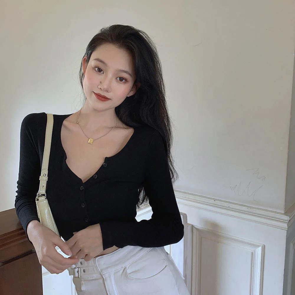 Черный обтягивающий тонкий сексуальный спортивный кардиган с длинным рукавом, весенний женский дышащий топ с v-образным воротником для бега