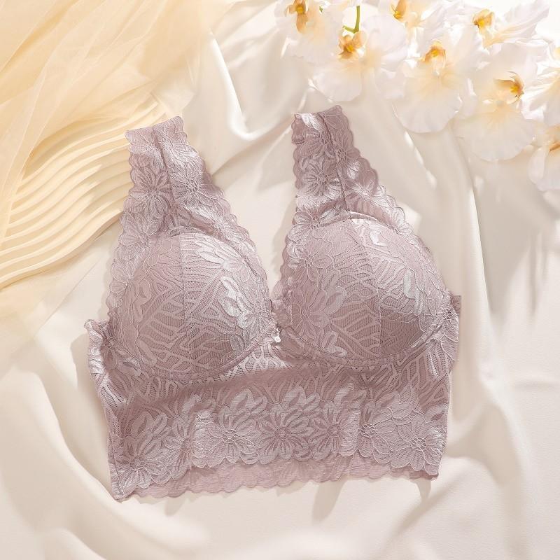 FINETOO Кружевной бюстгальтер для женщин, нижнее белье со сборками для женщин, однотонное и мягкое нижнее белье