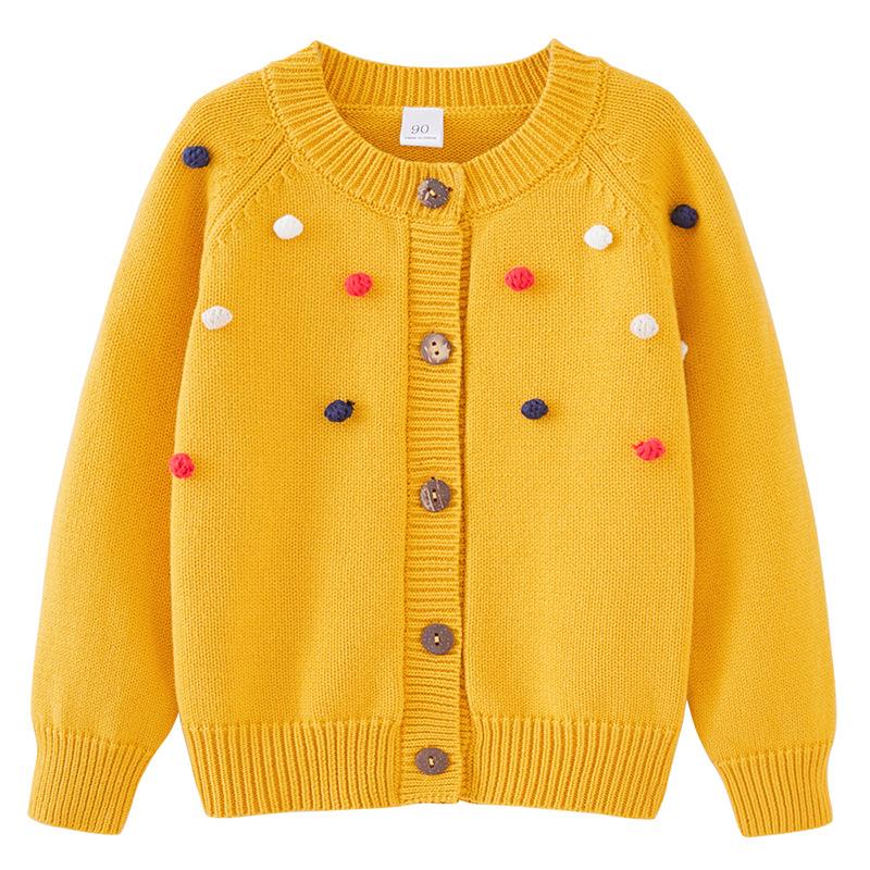 Spring and Autumn Children's Clothing Round Neck Children's Handmade Colorful Ball Knitted Cardigan Girls Cotton Sweater Cardigan Jacket