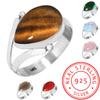 925 Sterling Silver Ring Women Gemstone Handmade Jewelry Christmas Gift Malachite Moonstone Rose Quartz Red Stone Smoky Topaz Tiger Eye Costume