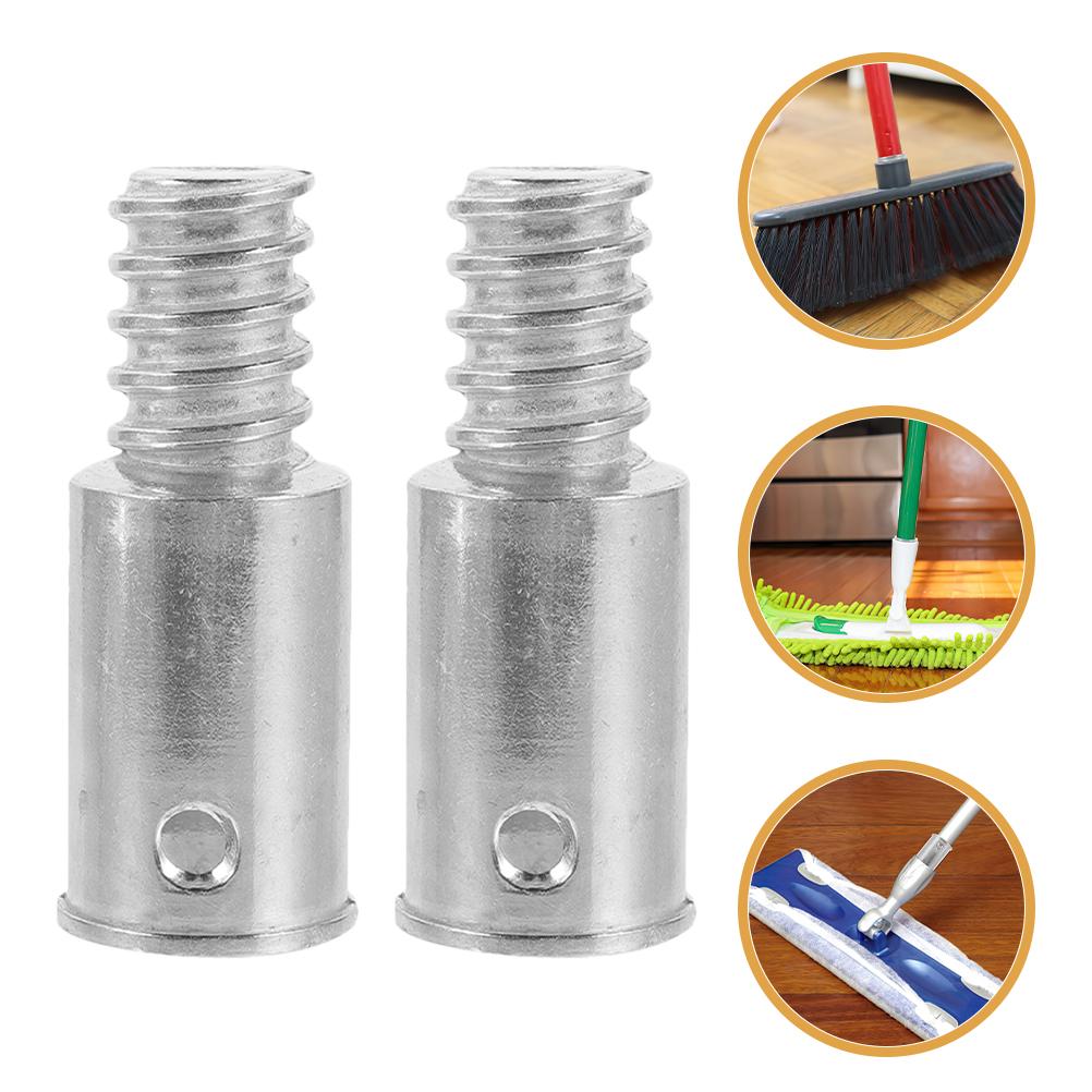 2 Pcs Aluminum Alloy Threaded Broom Handle End Extension Pole Attachment Mop Stick Tip Connector Cap For Rods Hardware