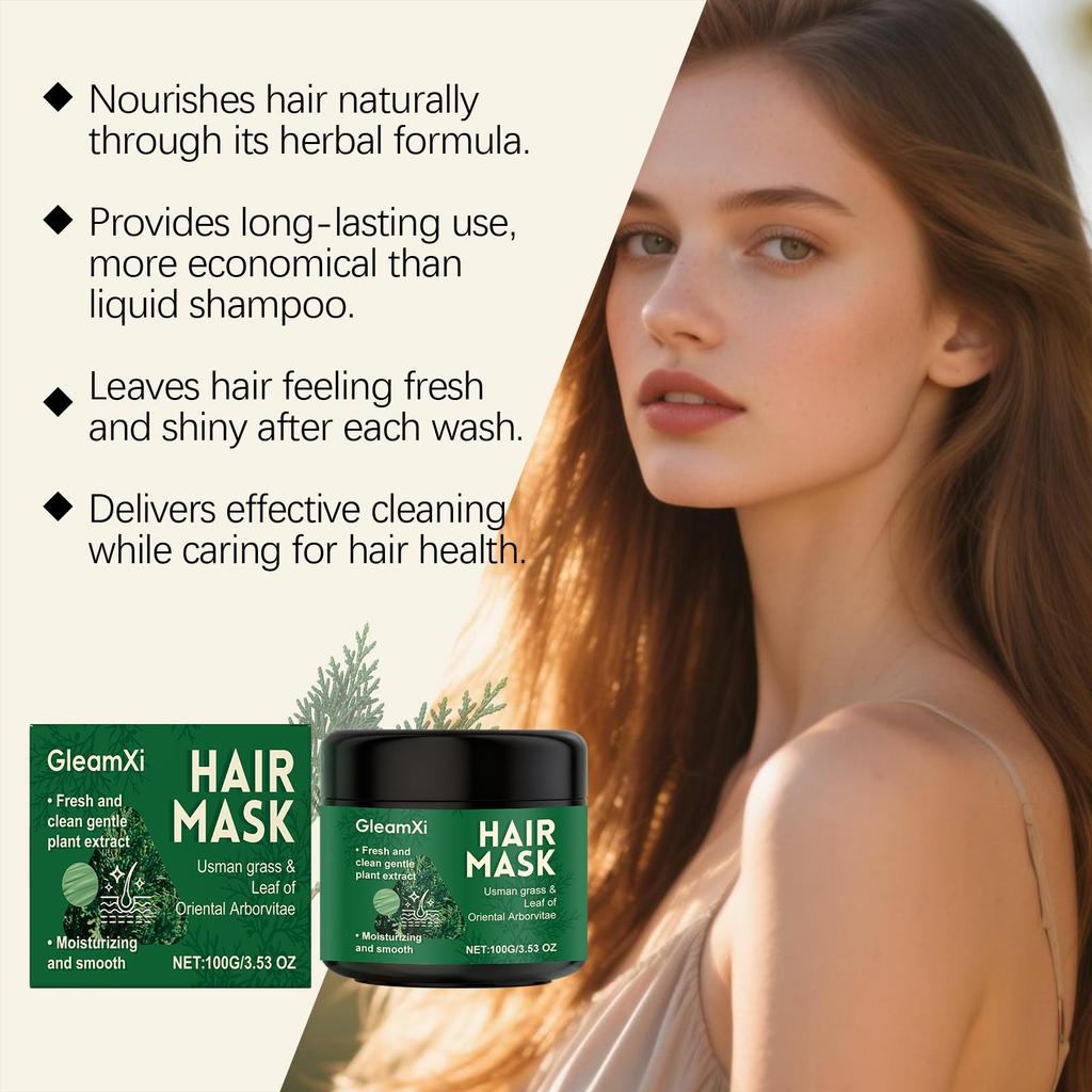 Набор: Натуральный шампунь-брусок Усьма + Маска для волос + Масло для волос, Мыло с травой усьмы для женщин и мужчин, Обращение седины, Утолщение и затемнение волос