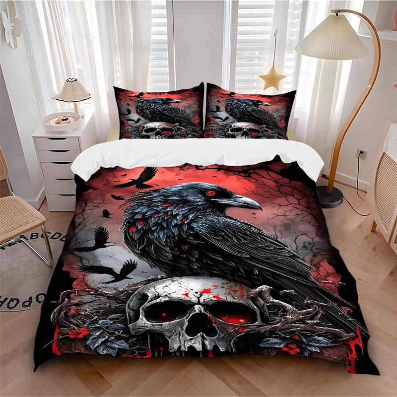 3pcs Raven Skull Artwork Bedding Set. Soft and Comfortable with No Core Included (1x Duvet Cover + 2x Pillow Covers) yy251009251