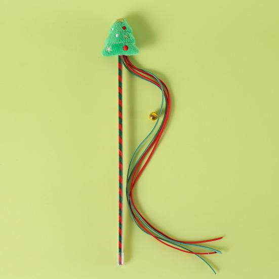 Christmas Cat Teaser Wand Interactive Toy Cartoon Apples Christmas Tree Star Gingerbread Man Plush Rod for Cats Safe Material Pet Supplies