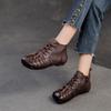 Johnature Retro Short Boots Comfortable Genuine Leather Casual Versatile Woven Women's Shoes