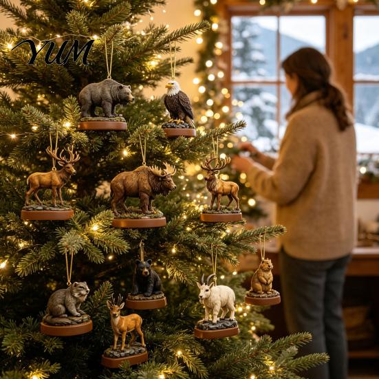 Daily Surprise Countdown Gifts National Park Animal Arrival Calendar, 24 Days Acrylic Figures, Festive Calendar 2D Flat Hanging Ornaments for