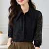Women Blouses Shirts 2025 Spring Long Sleeve Women Blouse Shirt Turn Down Collar Black Chiffon Blouse Shirt Women Tops J831