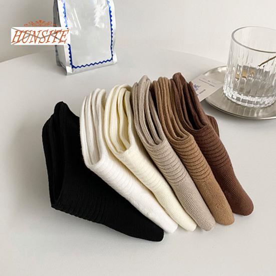 1 Pair Mid-tube Elastic Women Socks Casual Solid Color Ribbed Sports Socks