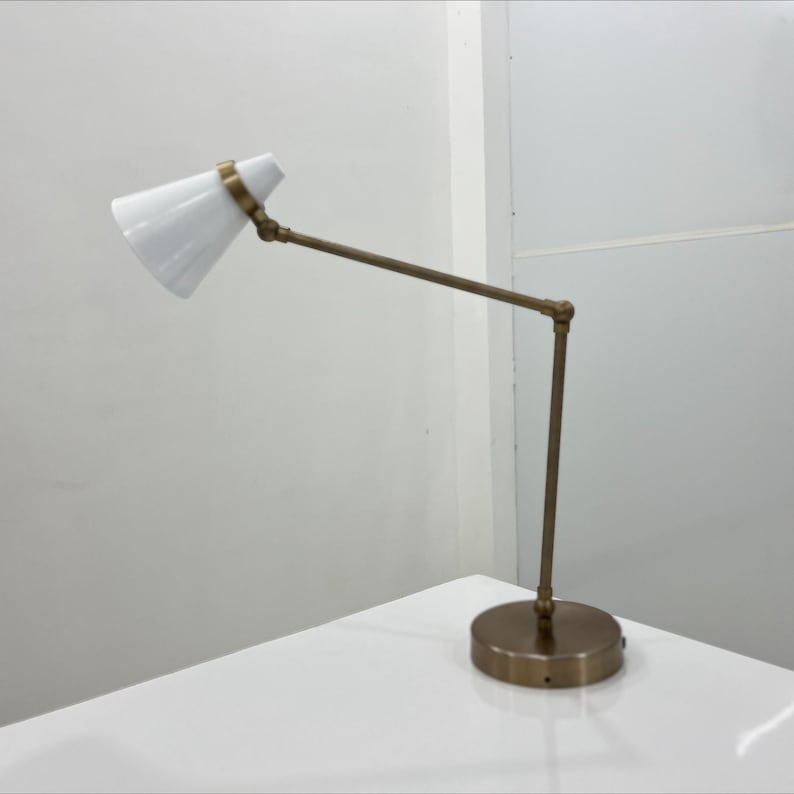 Table Lamp Swing Arm Adjustable Desk Lamps White Shade And Raw Brass Table Lamp Décor