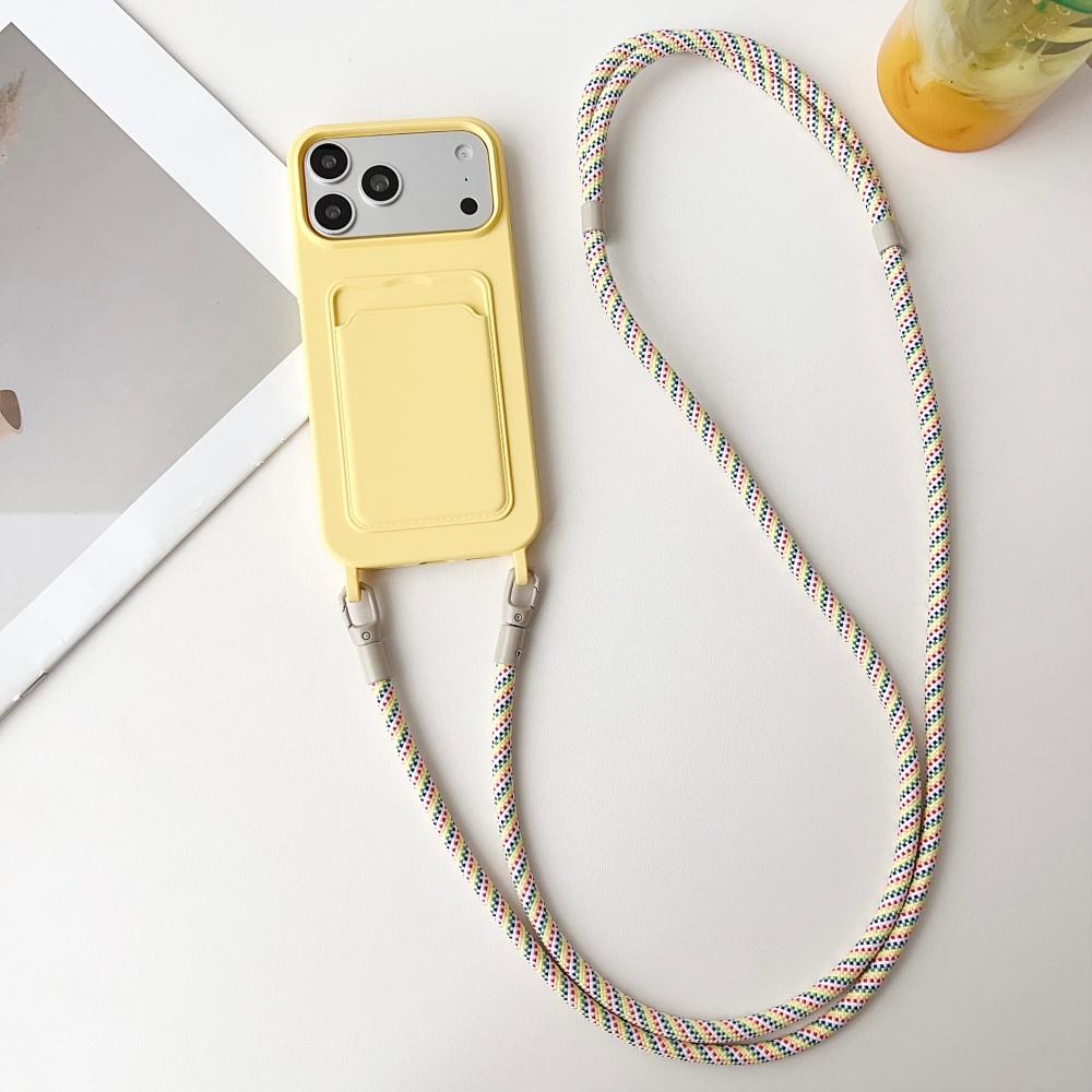 Регулируемый ремешок через плечо с кармашком для карты для IPhone Air 17 16 15 14 13 Pro Max Цветной силиконовый держатель-кошелек Ударопрочный чехол