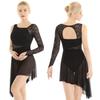 Women Adults Single Long Sleeve with Fingertip Lace Bodice Asymmetric Leotard Dress for Lyrical Modern Contemporary Ballet Dance