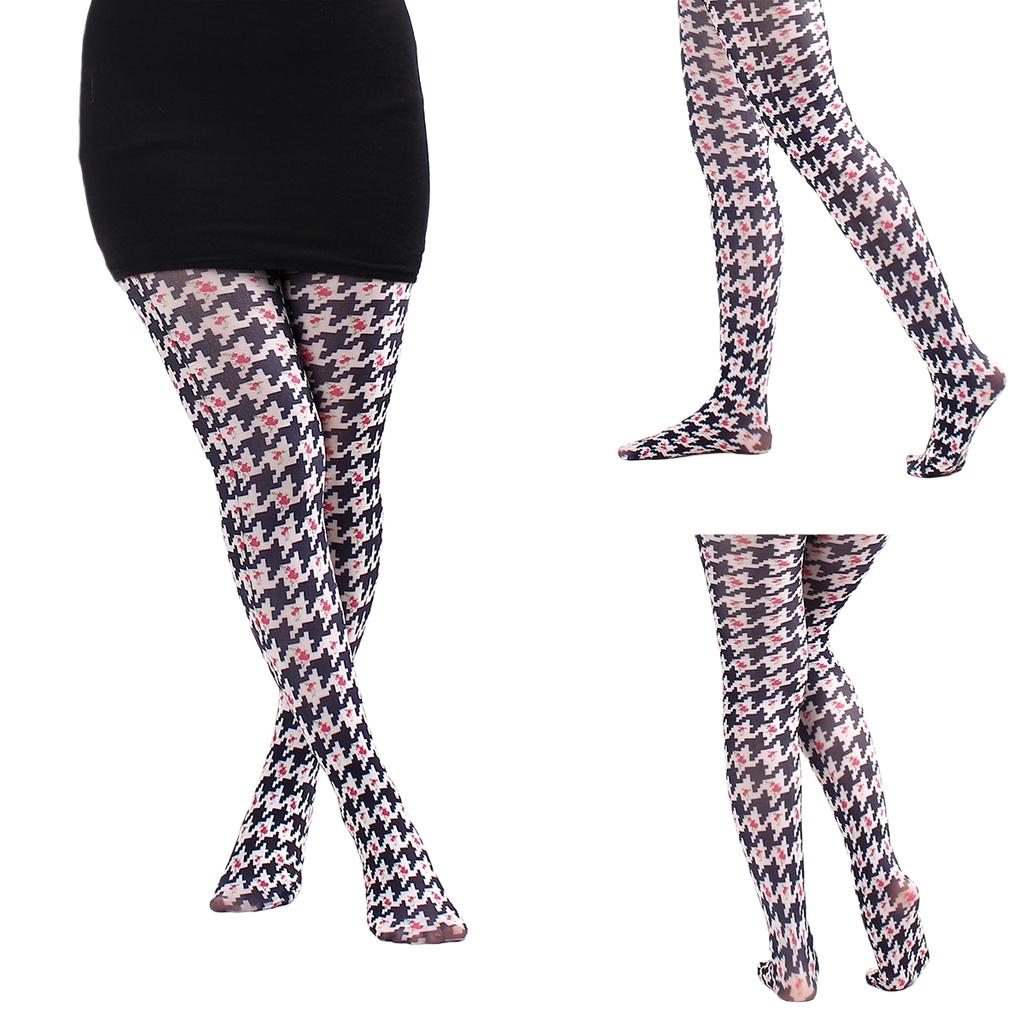 Черно-белые колготки в клетку для женщин. С принтом "гусиная лапка" и леопардовым принтом. Цветной леопардовый принт и омбре-леопард