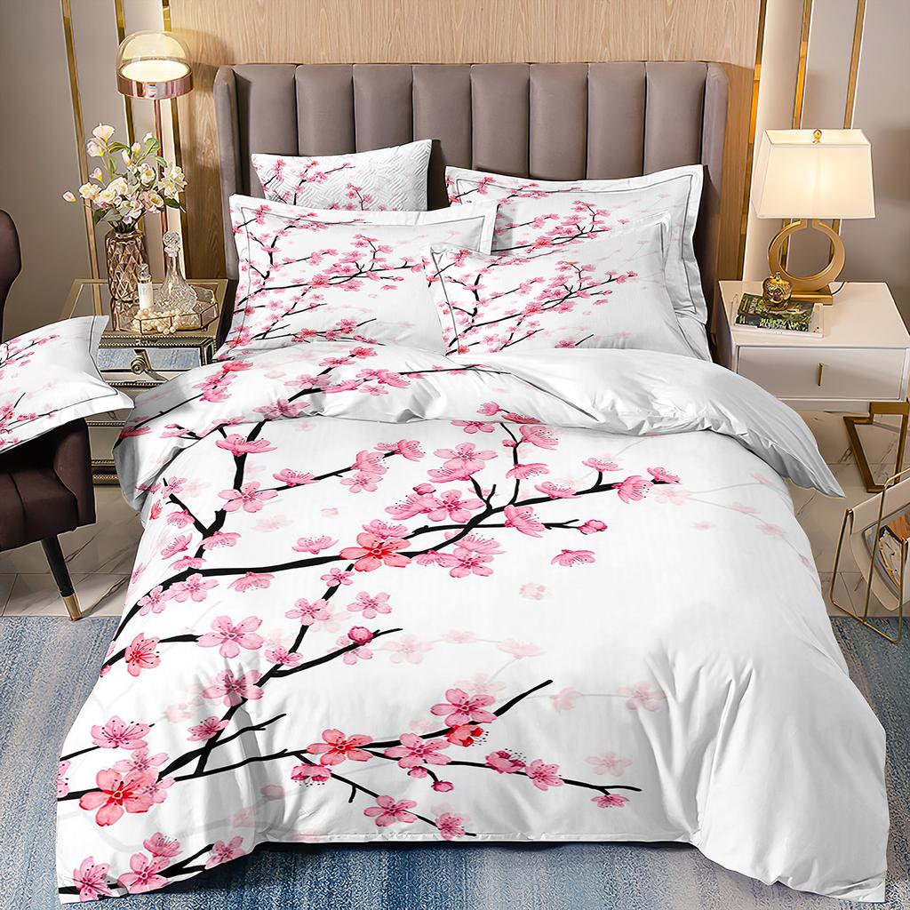 3D Three-Piece Ukiyo-E Painting Wave Flower Quilt Cover Digital Printing Bedding