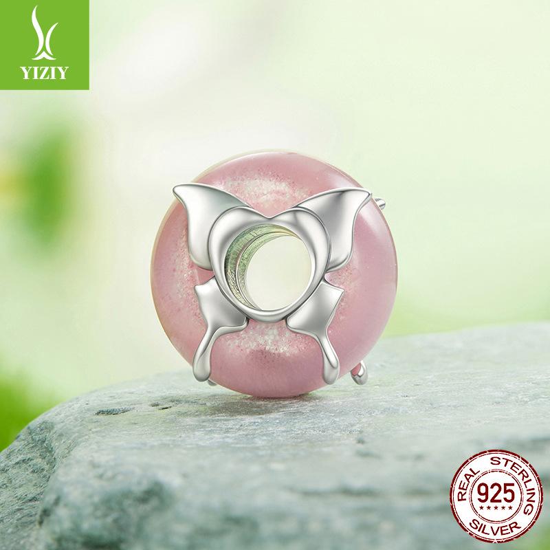 S925 Silver Spring Butterfly Glazed Beads Pink Wind Personalized Diy Bracelet Beaded Accessories