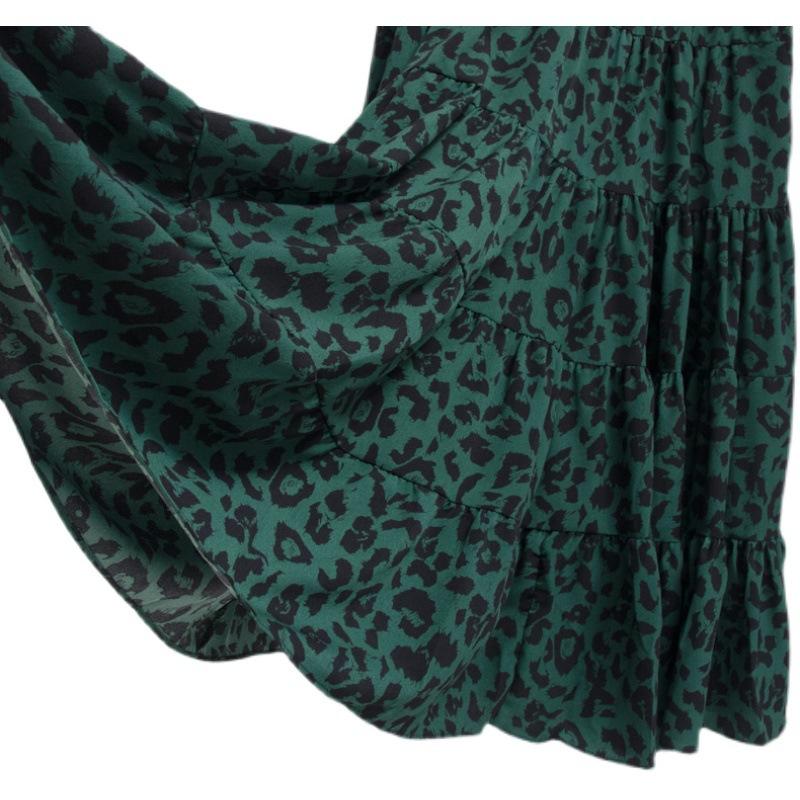 Leopard Print High-waisted Skirt Women's Spring and Summer New Drape A-line Large Skirt Was Thin Stitching Cake Skirt