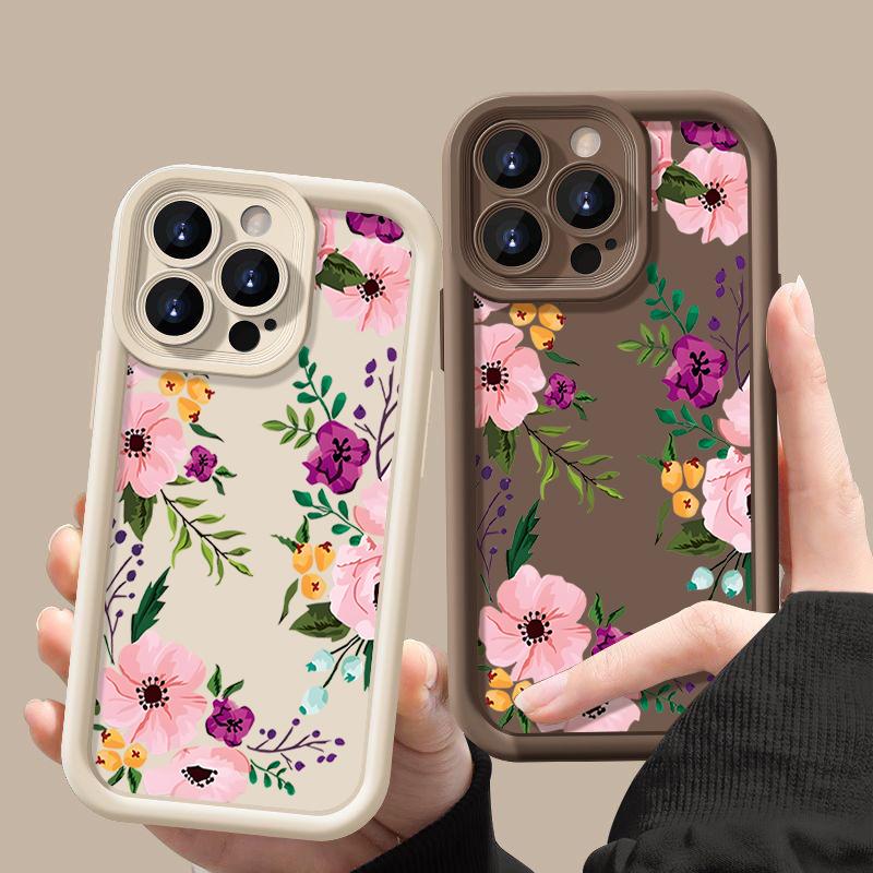 Luxury Floral Print TPU Matte Case For iPhone 16 Pro Max 15 Pro 14 13 12 11 XS XR 8 7 Soft Silicone Shockproof Phone Cover