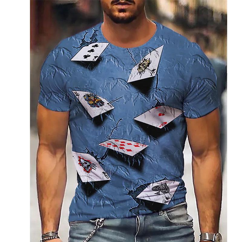 Забавная мужская новинка футболка с 3D-принтами, покерной графикой, шорты повседневная футболка, уличная мужская одежда
