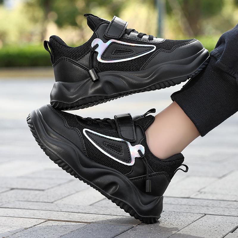 28-38 детские большие легкие дышащие модные повседневные спортивные туфли на липучке с двойной сеткой кроссовки для бега