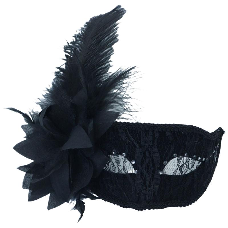 Flower Decoration Masquerade Mask Half Face Mask Halloween Party Mask Feathered Masquerade Eyewears For Women Cosplay