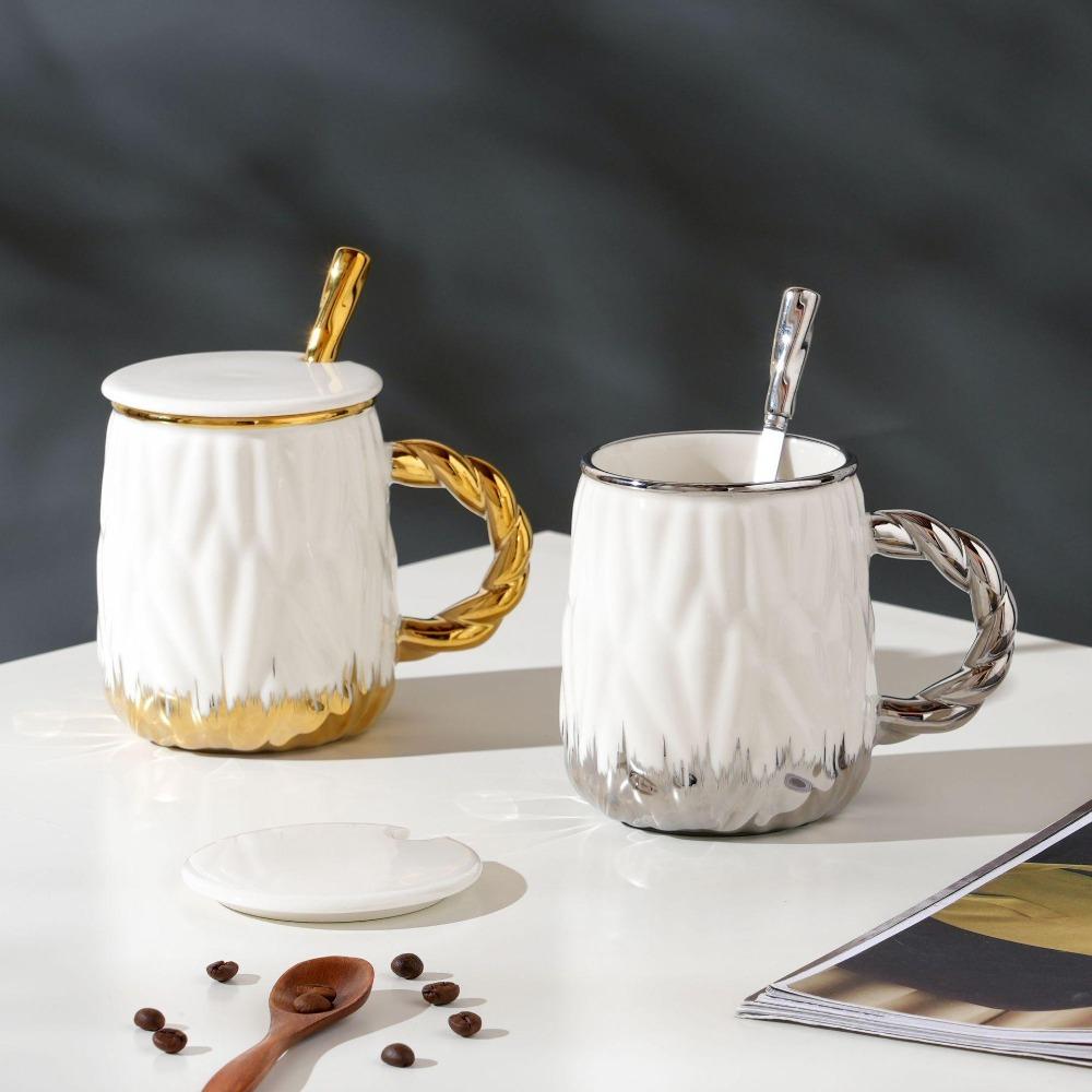 Relief Pattern Ceramic Cup High Value Mug Set Home Water Cup Office Coffee Cup Ins Cup