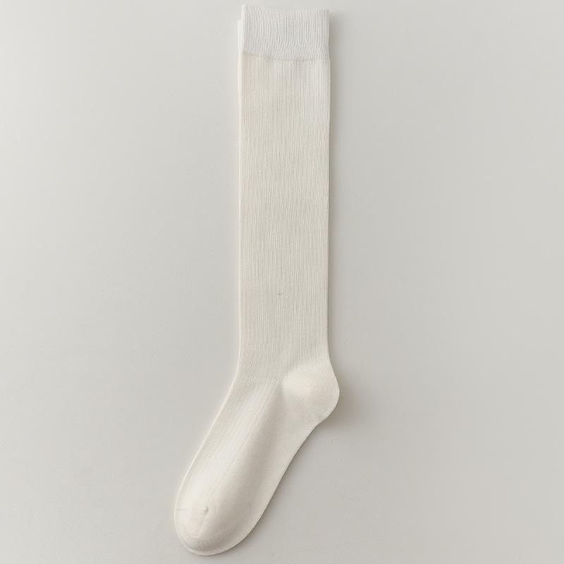 2024 Autumn/Winter Women's Angora Red Over-the-Knee Wool Socks - JK Style Vertical Stripe, Slimming Scrunched Calf.