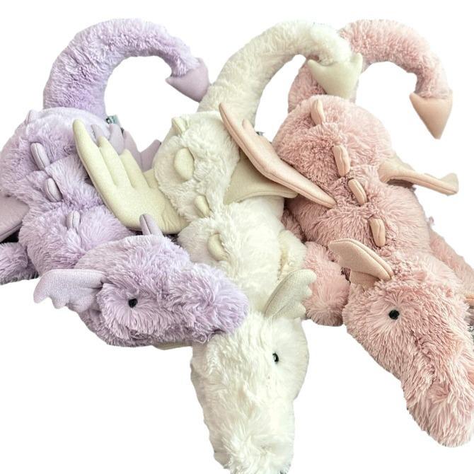 JC Cute Soft Snow Dragon Plush Toy Collection - Pink, Purple, Black, and Gold Lying Dragons