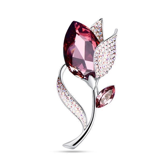 Fashion Crystal Tulip Flower Brooch Female Corsage Party Wedding Pin Scarf Brooches Accessories