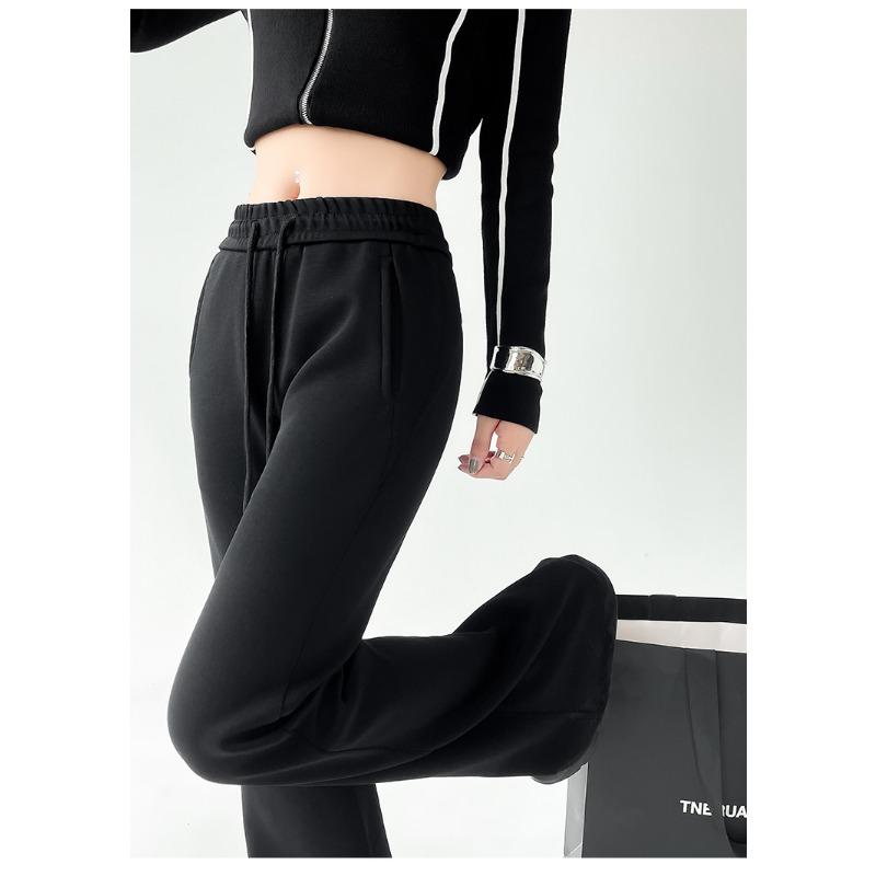 Элегантные женские повседневные брюки-клеш с широкими штанинами, новые модные свободные прямые брюки с высокой талией, женские однотонные простые офисные брюки со шнурком 2344