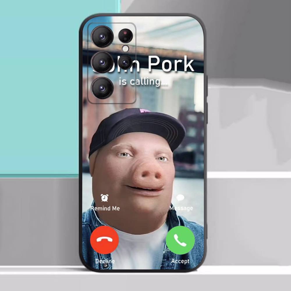 John Pork звонит Чехол для ответа на звонок для Samsung Galaxy Чехол S25 S23 S22 S21 S30 S20 S10 Ultra Plus FE ТПУ Мягкий чехол