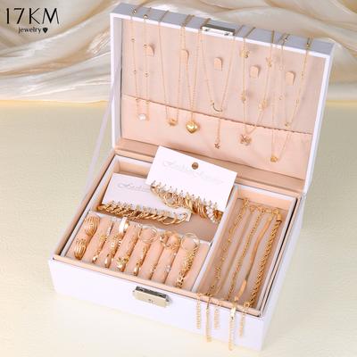 44 шт. комплекты ювелирных изделий в стиле бохо для женщин, модные винтажные серьги из металла с сердечками и цирконием, ожерелья, браслеты, кольца на щиколотку, подарки