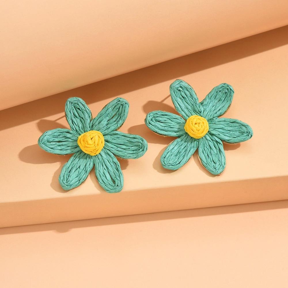 Exaggerated Shape Sunflower Earrings Raffia Flower Stud Earrings Weaved Ear Accessories Gift