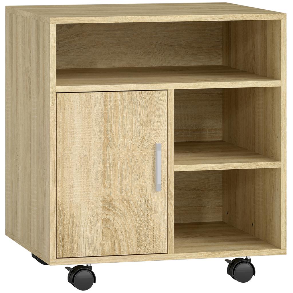 Multifunctional Printer Cabinet with Wheels and Shelves with Wide Storage Space 60x50x65.5 cm Natural