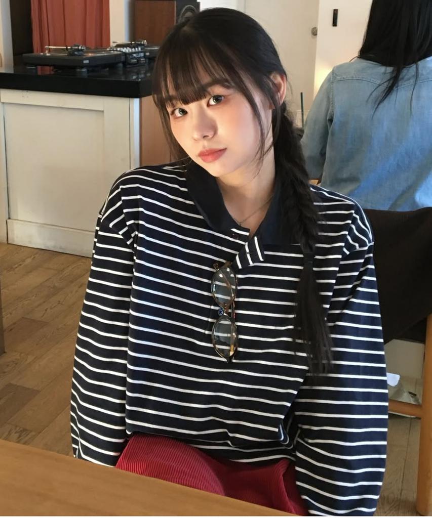 URBANDTYPE Paris Stripe Long Sleeve Polo Shirt_Dark Navy