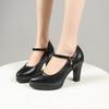 Women's High Heels Platform Pumps 2024 Spring New Fashion Buckle Solid Black Shoes Woman PU Leather Pointed Toe Shoes Femme